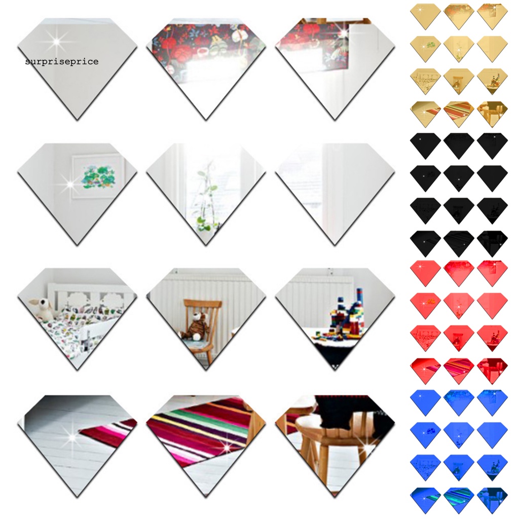 Set 12 Sticker Dán Tường Hình Viên Kim Cương 3D Bằng Acrylic Tráng Gương Tự Dính Có Thể Tháo Gỡ Trang Trí