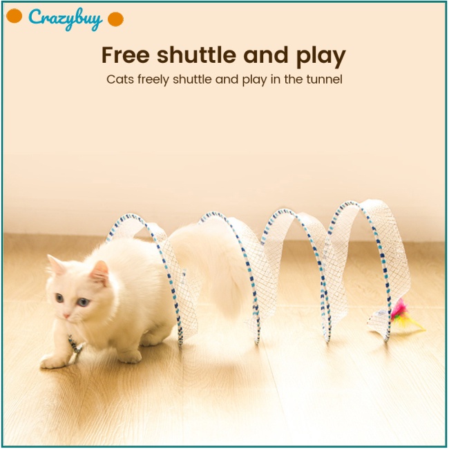 Cr Set 2 Đồ Chơi Đường Hầm Hình Chữ S Gấp Gọn Phối Lông Vũ Dành Cho Mèo Cưng