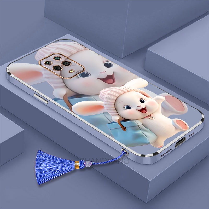 Ốp lưng Redmi note 9 Pro note 9s Silicon Viền Thẳng Họa Tiết Chú Thỏ Nhiều Màu Dễ Thương Kèm Dây Đeo Cho Redmi note 9 Pro note 9s