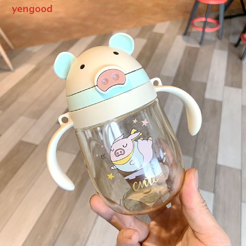 Bình Nước 350ML Hình Chú Heo Dễ Thương Kèm Ống Hút Và Dây Đeo Vai Cho Trẻ Mẫu Giáo