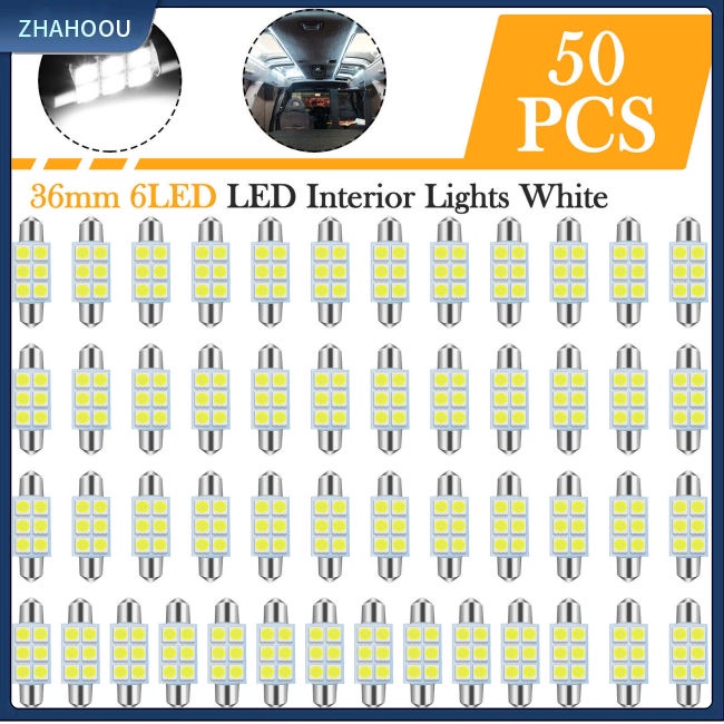 ☃Phụ Kiện Trang Trí Nhà Cửa Độc Đáo Sáng Tạo☃ Set 50 Bóng Đèn 36mm C5w 6 Smd 6000k Siêu Sáng Dành Cho Ô Tô