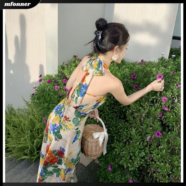 Đầm Chữ A Cổ Chữ V Hở Lưng Phong Cách Pháp Cổ Điển Thanh Lịch Dành Cho Nữ