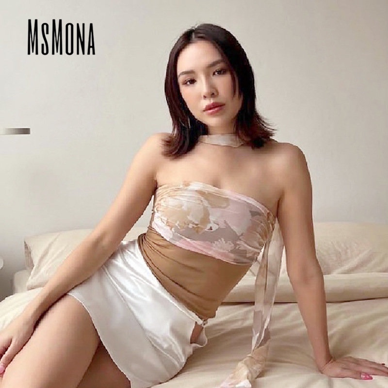 Áo Ống Mỏng Không Tay Hở Vai In Họa Tiết Hoa Tương Phản Thời Trang 2023 Cho Nữ