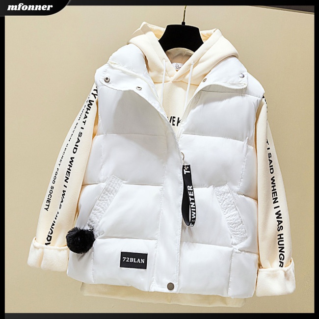 Áo Khoác Phao Sát Nách Cổ Đứng Đệm Cotton Dày Giữ Ấm Màu Trơn Phối Khóa Kéo Thời Trang Mùa Đông Cho Nữ