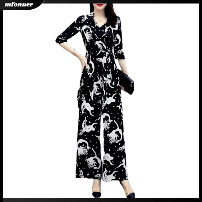 Bộ Trang Phục 2 Mảnh Gồm Áo Dáng Rộng Và Quần ống rộng In Họa Tiết Thời Trang Cho Nữ