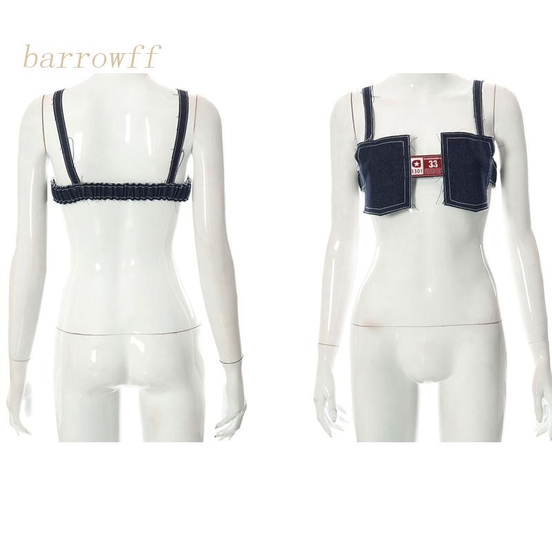 Áo Lửng Denim Không Tay In Chữ Phong Cách Vintage Quyến Rũ Dành Cho Nữ