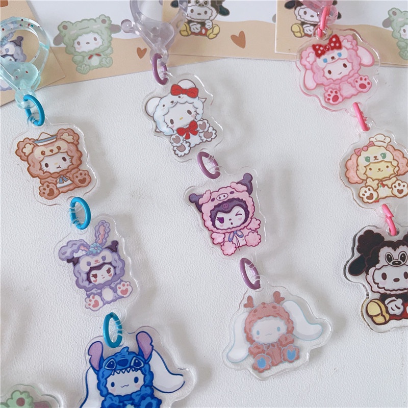 SANRIO Móc Khóa Dây Xích Acrylic Hình Kuromi StellaLou Disney Dễ Thương