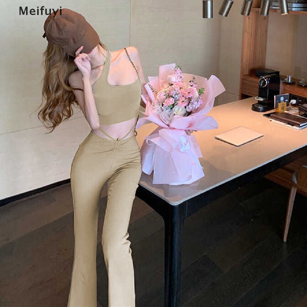 [Meifuyi] Quần Ống Loe Lưng Cao Màu Trơn Thanh Lịch Giản Dị Phong Cách Hàn Quốc Cho Nữ