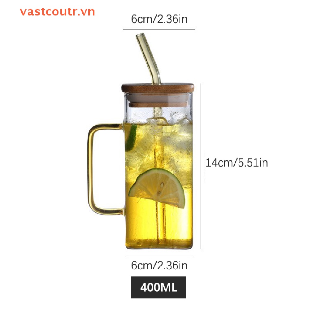 Cốc Uống Nước Bằng Thủy Tinh Có Nắp Tre Và Ống Hút Dành Cho Trang Trí Ly Bia / Cà Phê