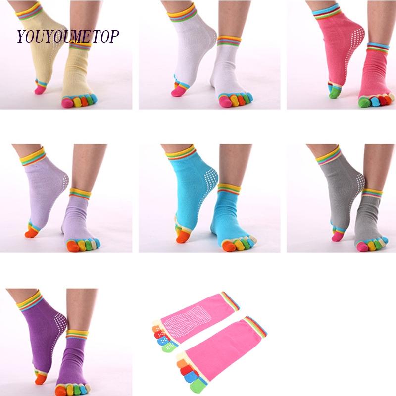 Youyo Đôi Vớ Tập Yoga Co Giãn Chống Trượt Nhiều Màu Sắc Cầu Vồng Với Tay Cầm Silicone Dành Cho Nữ