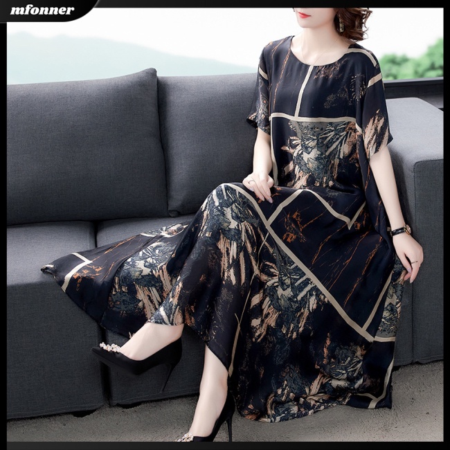 Đầm Dáng Chữ A Tay Ngắn Cổ Tròn In Họa Tiết Kiểu Retro Xinh Xắn Cho Bạn Gái