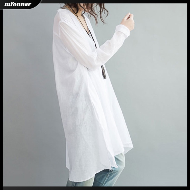 Áo Sơ Mi Tay Dài Dáng Rộng Cổ Chữ V Thời Trang Xuân Hè Cho Nữ