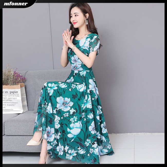 Đầm Dáng Chữ A Tay Ngắn Họa Tiết Hoa Xinh Xắn Cho Nữ