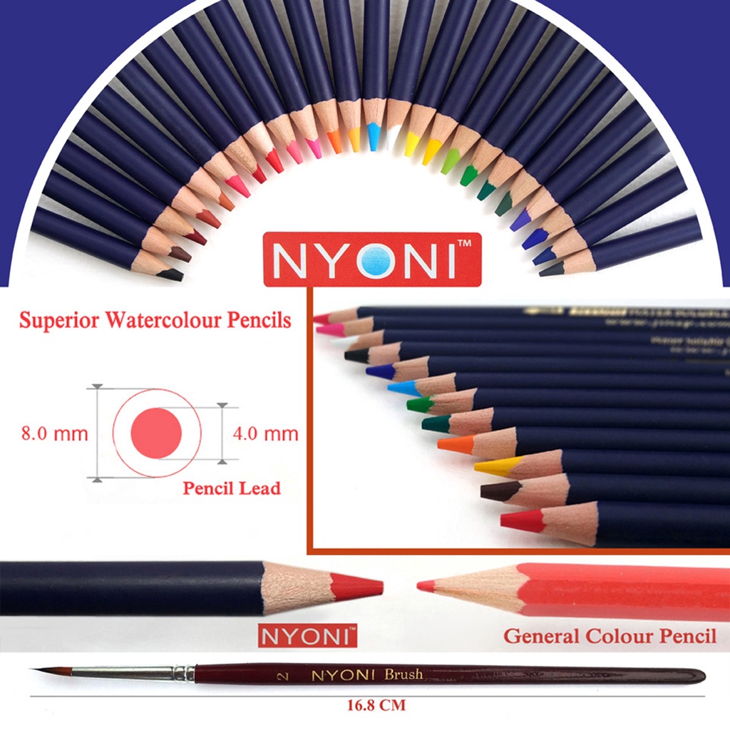 Nyoni Bộ 12 / 24 / 36 / 48 / 72 / 100 Bút Chì Màu Nước Hòa Tan Kèm Hộp Kim Loại Cho Học Sinh / Người Lớn