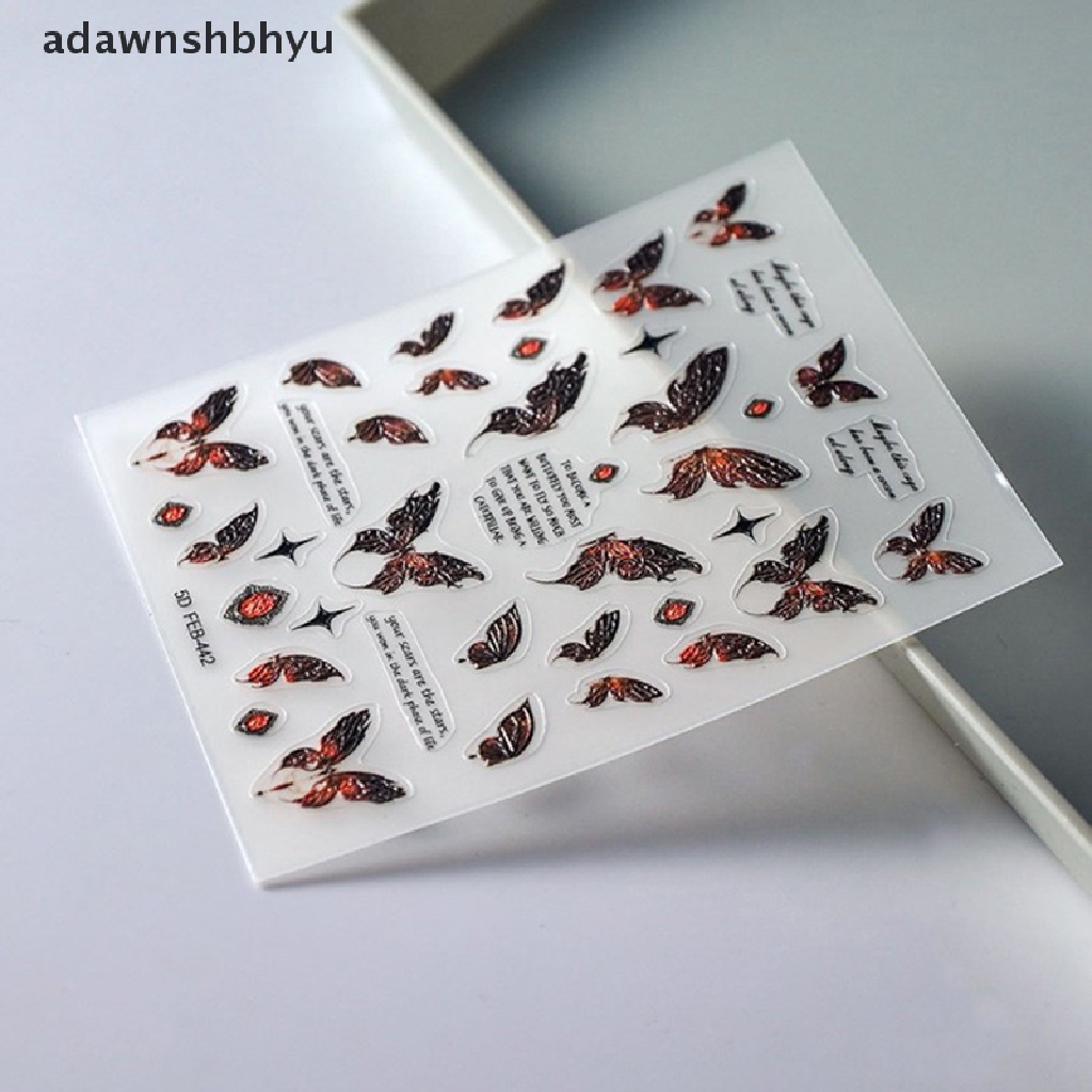 1 Tờ Miếng Dán Móng Tay Hình Bướm 5D Màu Gradient