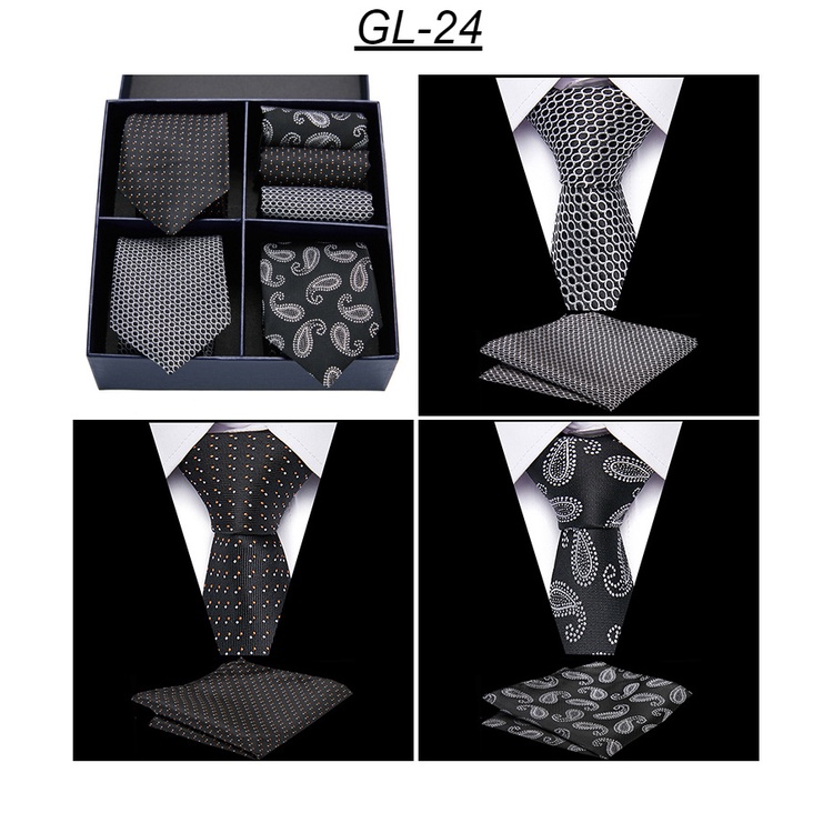 Cà Vạt + Khăn Tay + Hộp Quà Thời Trang Công Sở Lịch Lãm Cho Nam