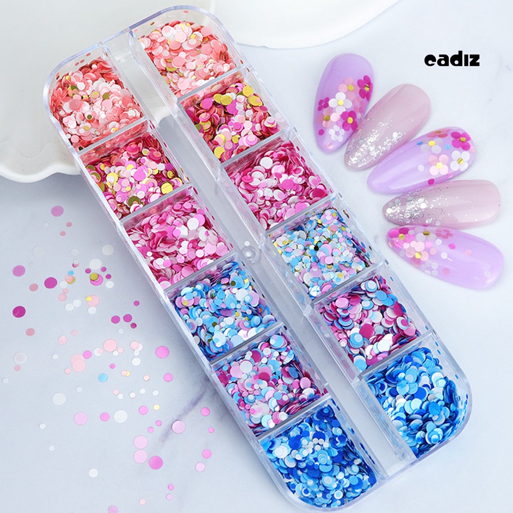 1 Hộp 12 Ngăn Kim Tuyến Tròn Lấp Lánh Nhiều Màu Trang Trí Móng Nghệ Thuật DIY