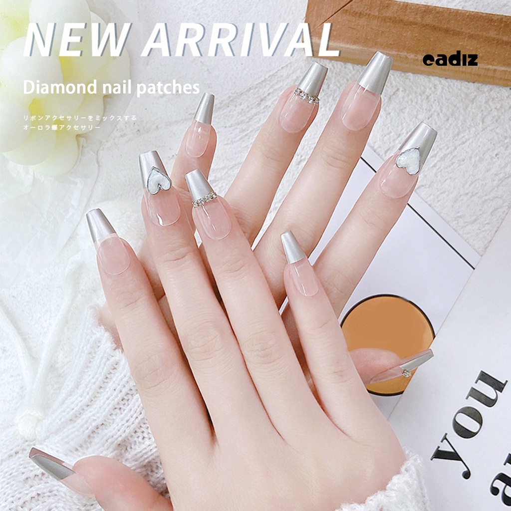 Set 24 Móng Tay Giả Có Keo Dán Đính Đá Trang Trí Toàn Diện Cho Nữ