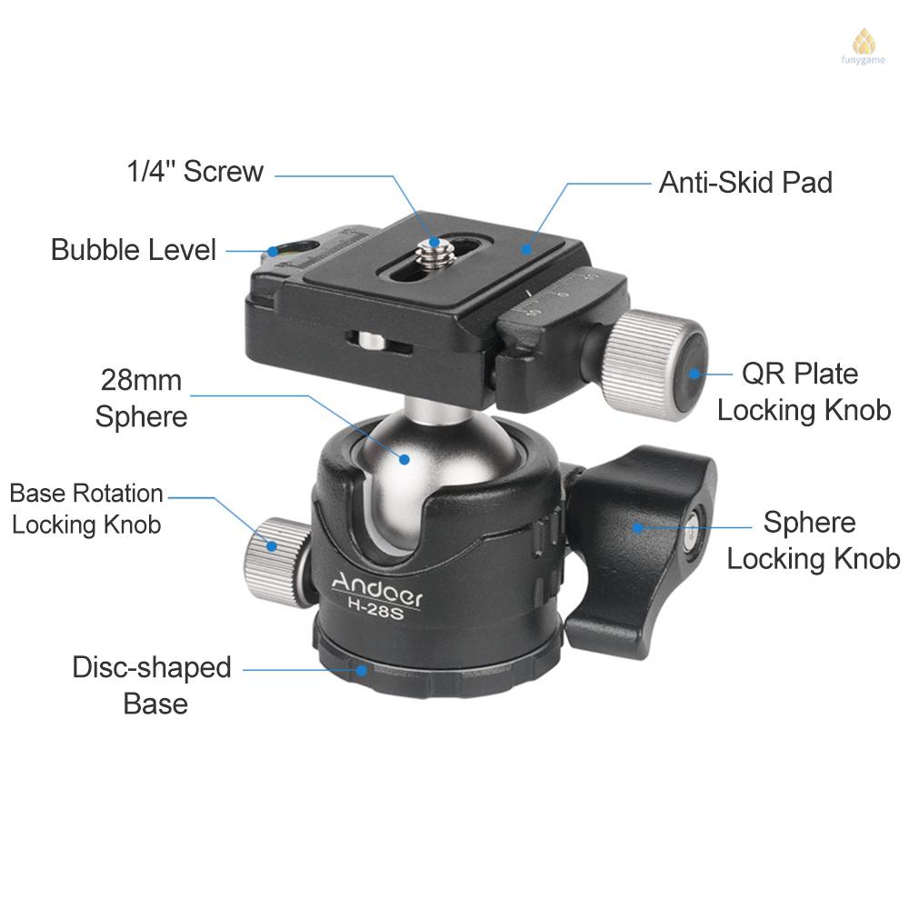 Gậy Ba Chân Đầu Bi Andoer H28S Mini Xoay 360 Độ Hỗ Trợ Chụp Ảnh DSLR