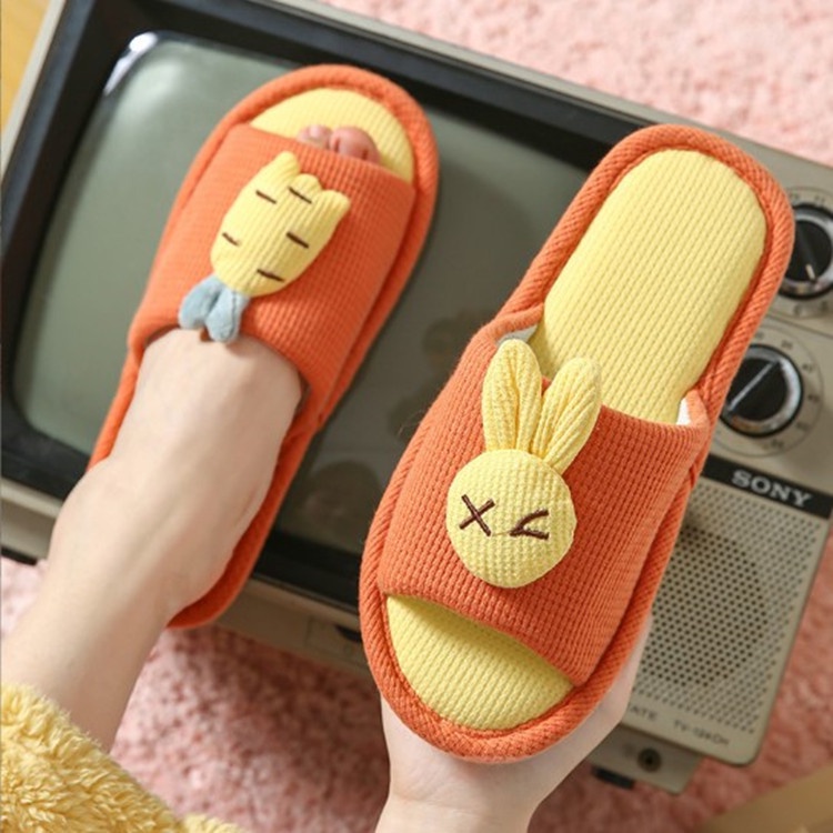 Dép Vải Lanh Đế Dày Chống Trượt Thoáng Khí Họa Tiết Hoạt Hình Xinh Xắn