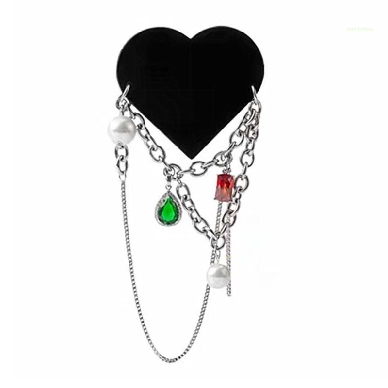 Ghim Cài Áo Acrylic Hình Trái Tim Phối Tua Rua Đính Ngọc Trai Thời Trang Cho Nữ