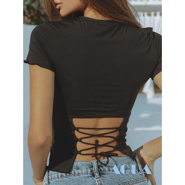 Áo Croptop Tay Ngắn Cổ Tròn Màu Trơn Dáng Ôm Thời Trang Mùa Hè Cho Nữ