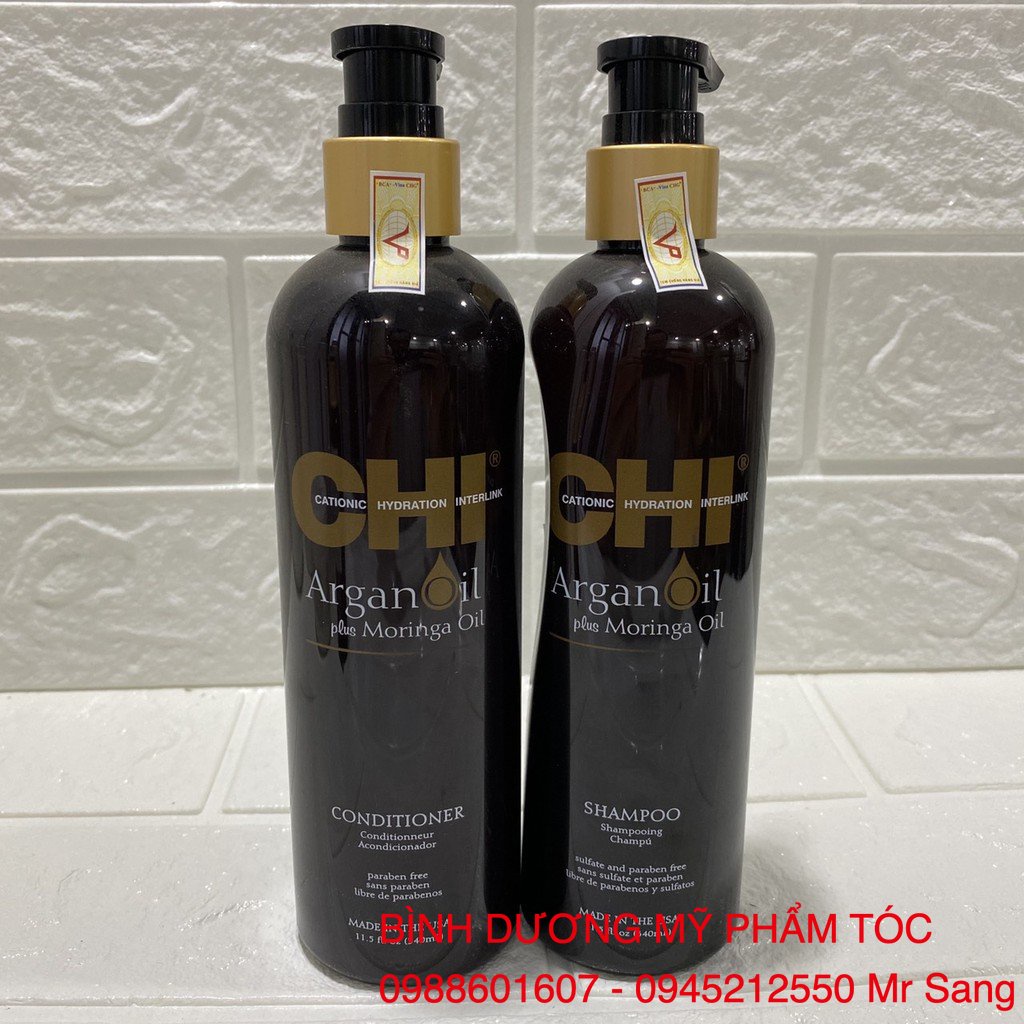 Dầu gội xả CHI Argan Oil Moringa dưỡng ẩm trẻ hóa tóc 340mlx2 (2026)