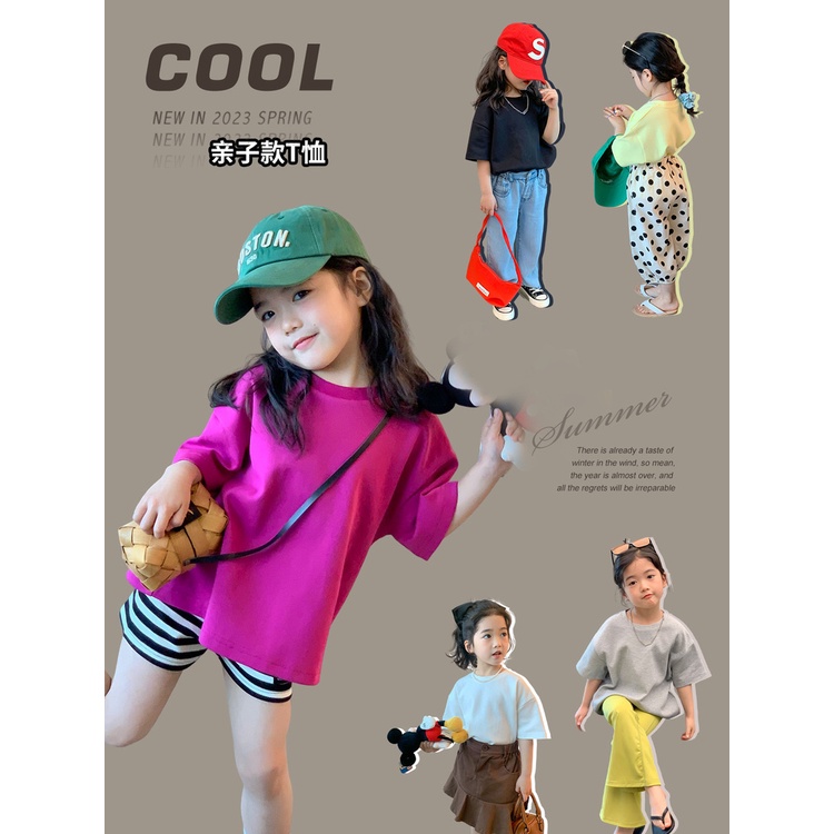 Áo Thun Cotton Trơn Tay Ngắn Thoáng Khí Thấm Hút Mồ Hôi Phong Cách Hàn Quốc Mới Cho Bé Gái