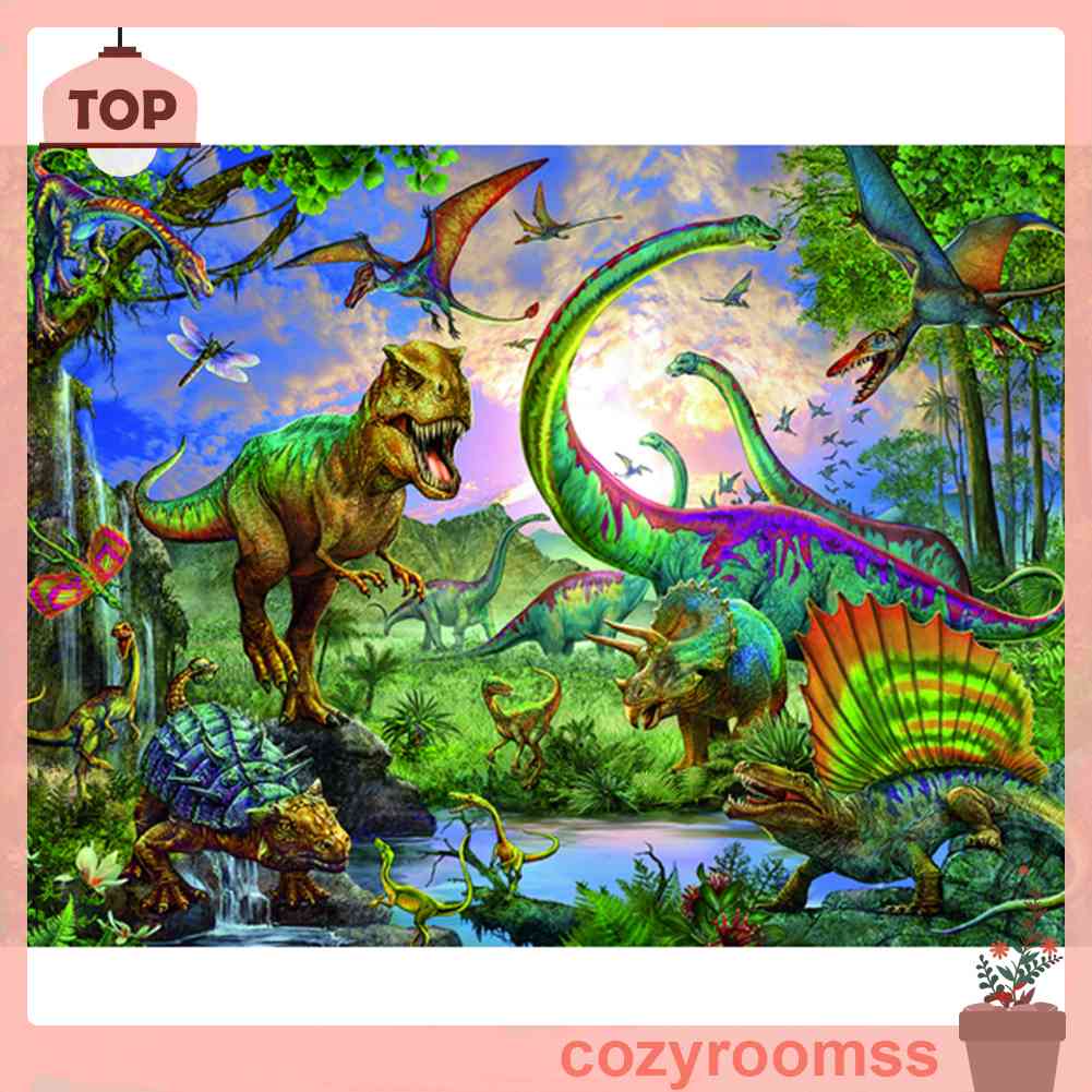 Tranh Đính Đá Kim Cương Toàn Bộ 5D DIY Hình Vẽ Khủng Long Khu Rừng