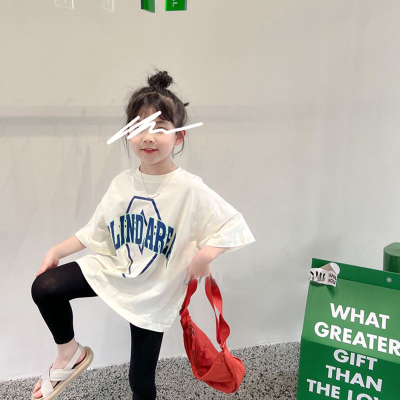 Áo Thun Cotton Tay Ngắn In Chữ Phong Cách Hàn Quốc Thời Trang Mùa Hè 2023 Cho Bé Gái