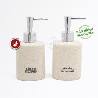 Bình sứ oval đựng nước rửa tay, dầu gội, sữa tắm cho nhà tắm sang trọng (250ml)