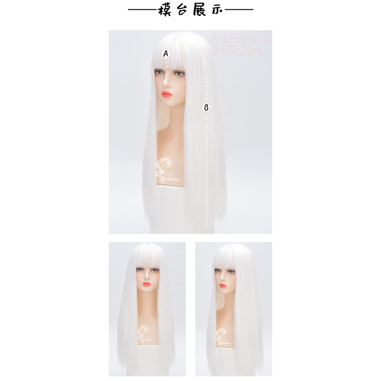 Bộ Tóc Giả Dài Thẳng Màu Trắng Nhám Phong Cách Lolita Cho Nữ jk