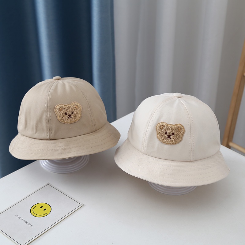 KW® Mũ Bucket Vành Cho Bé Thêu Hoạ Tiết Gấu Dễ Thương Xinh Xắn Phong Cách Hàn Quốc