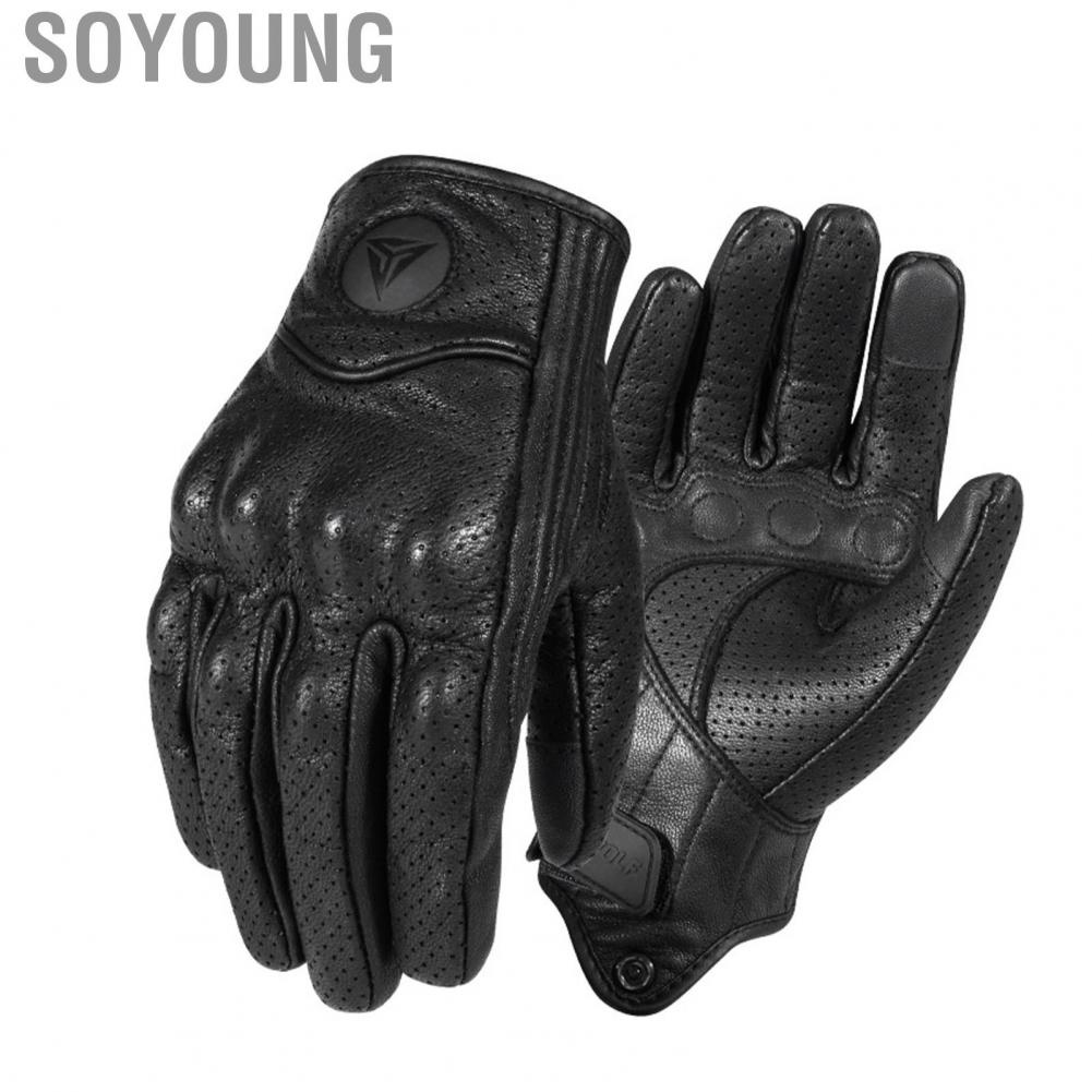 Soyoung Cycling Gloves  Sheepskin Motorcycle Abrasion Resistance Comfortable Windproof for Bike