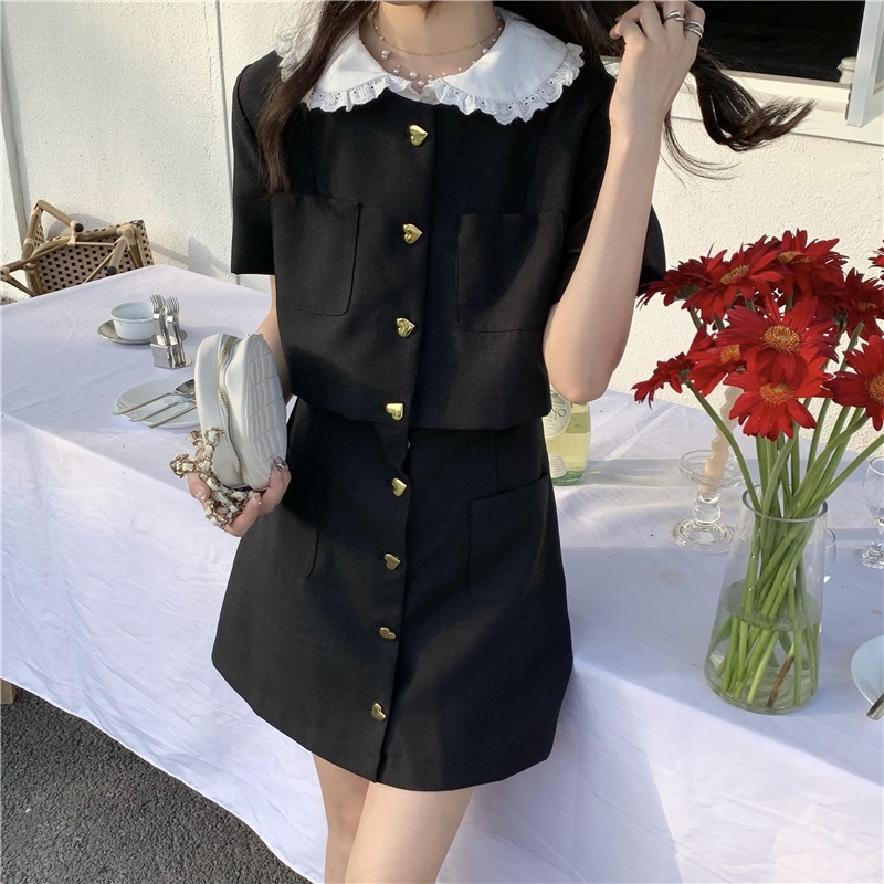 Đầm Ngắn Giả Hai Mảnh Thời Trang Mùa Hè Đơn Giản Thanh Lịch Đen