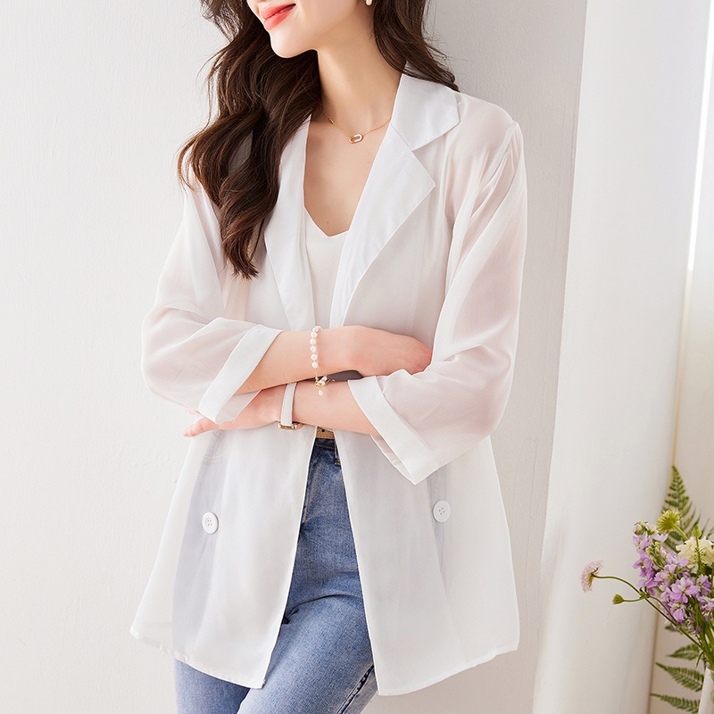 Áo Khoác Vest Vải Voan Mỏng Dáng Rộng Chống Nắng Kiểu Hàn Quốc Thời Trang 2023 Cho Bạn Gái