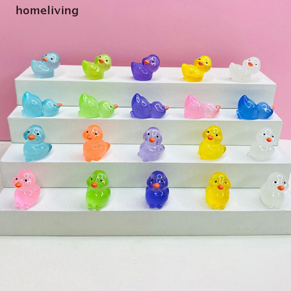 Bộ 5 Tượng Vịt Hoạt Hình Bằng Nhựa Resin Màu Dạ Quang Dễ Thương Dùng Trang Trí