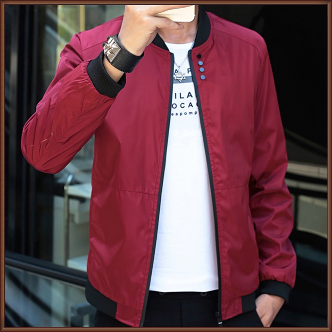 Áo Khoác Bóng Chày Cổ Đứng Màu Trơn Thiết Kế Đơn Giản Cho Nam