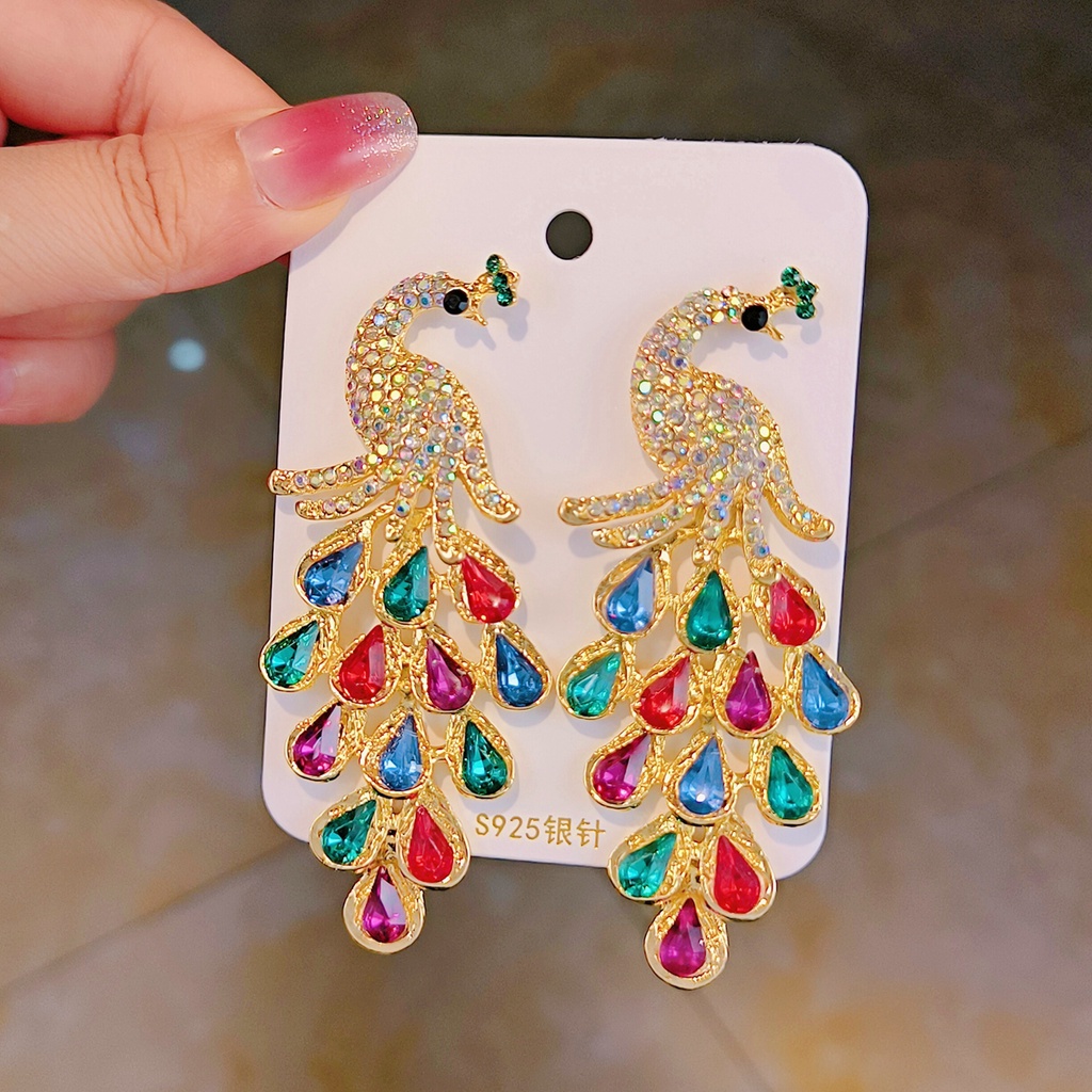 Bông Tai Hình Chim Công Sang Trọng Phong Cách Âu Mỹ
