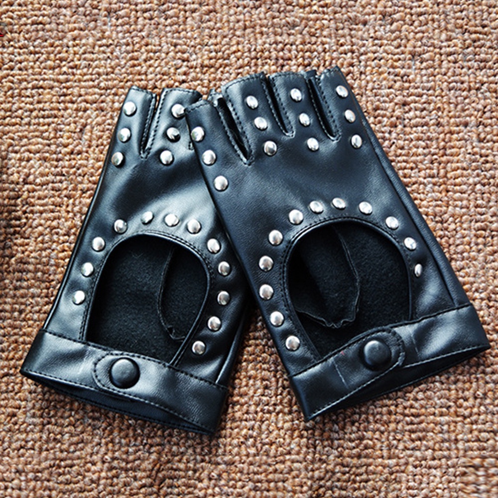 Găng Tay Da PU Hở Ngón Đính Đinh Tán Phong Cách Punk Quyến Rũ Thoải Mái Khi Biểu Diễn Nhảy Múa Cho Nữ