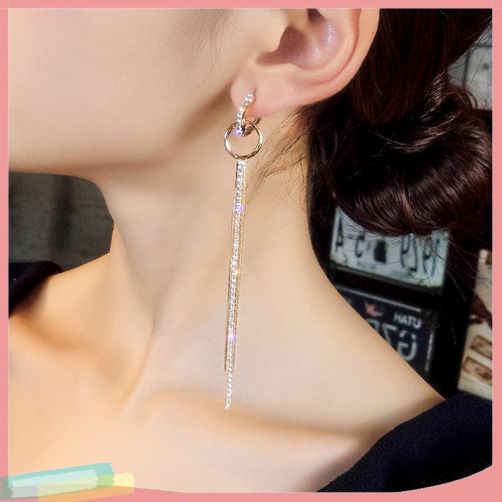 Đôi Khuyên Tai DàI PhốI Tua Rua ĐíNh Kim Cương Giả ThờI Trang Cho Nữ