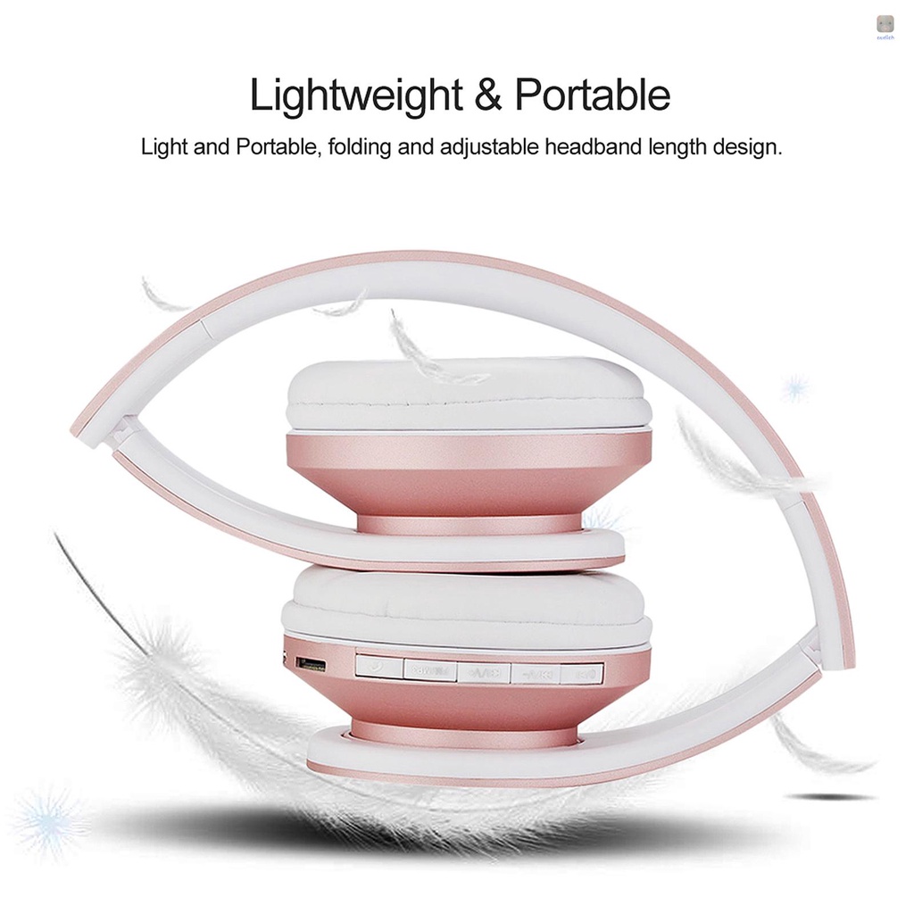 Tai Nghe Chụp Tai Andoer Bluetooth Không Dây Jack 3.5mm Có Thể Gập Lại Hỗ Trợ Thẻ TF Đài FM Cho Điện Thoại Máy Tính Bảng Laptop (Màu Vàng Hồng)