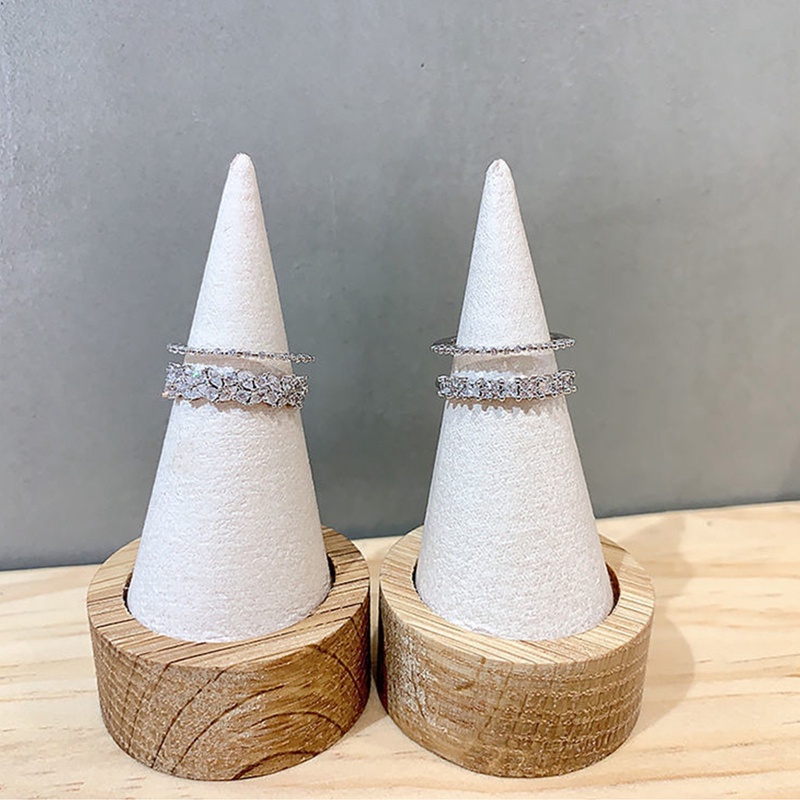 Nhẫn Hai Lớp Hình Lá Đính Đá Zircon Có Thể Điều Chỉnh Phong Cách Hàn Quốc