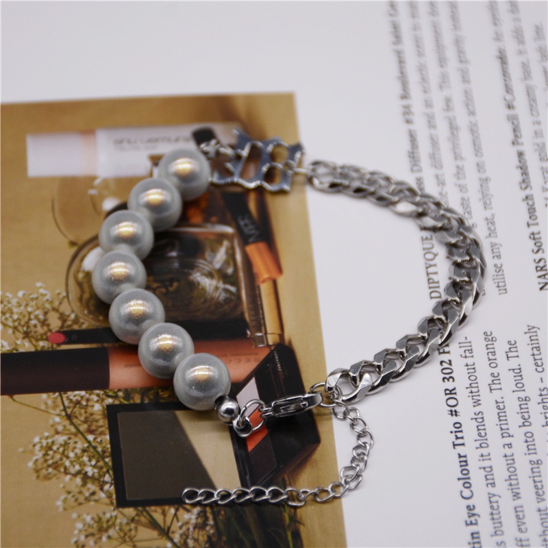 Vòng Tay Hạt Ngọc Trai Phản Quang Đơn Giản Cá Tính Phong Cách Hip Hop Cho Nam Và Nữ