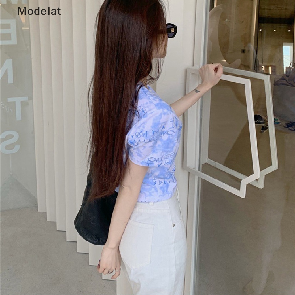 Áo Thun Crop Top Tay Ngắn Cổ Tròn Nhuộm Màu Thời Trang Mùa Hè Cho Nữ