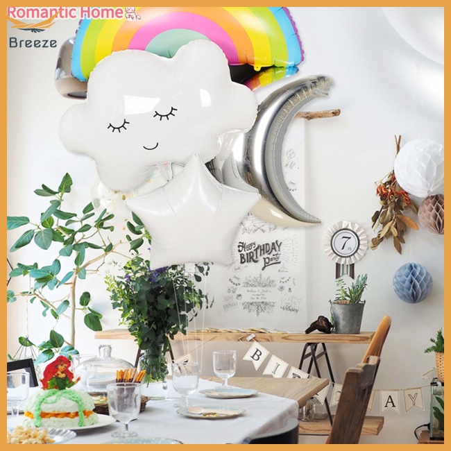 Bong Bóng Lá Nhôm Hình Mặt Trăng / Mặt Trời / Đám Mây / Mặt Cười Phối Tua Rua Cỡ Lớn Trang Trí Tiệc Sinh Nhật Cho Bé