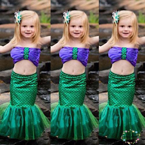 Bộ Bikini 2 Mảnh Vỏ Sò Đính Ngọc Trai + Đuôi Nàng Tiên Cá Xinh Xắn Cho Bé Gái