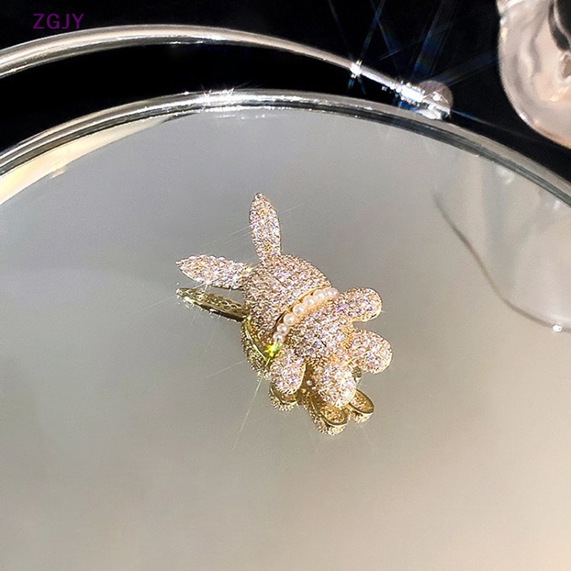 Ghim Cài Áo Hình Thỏ Đính Ngọc Trai Pha Lê Thời Trang Cho Nữ Mới