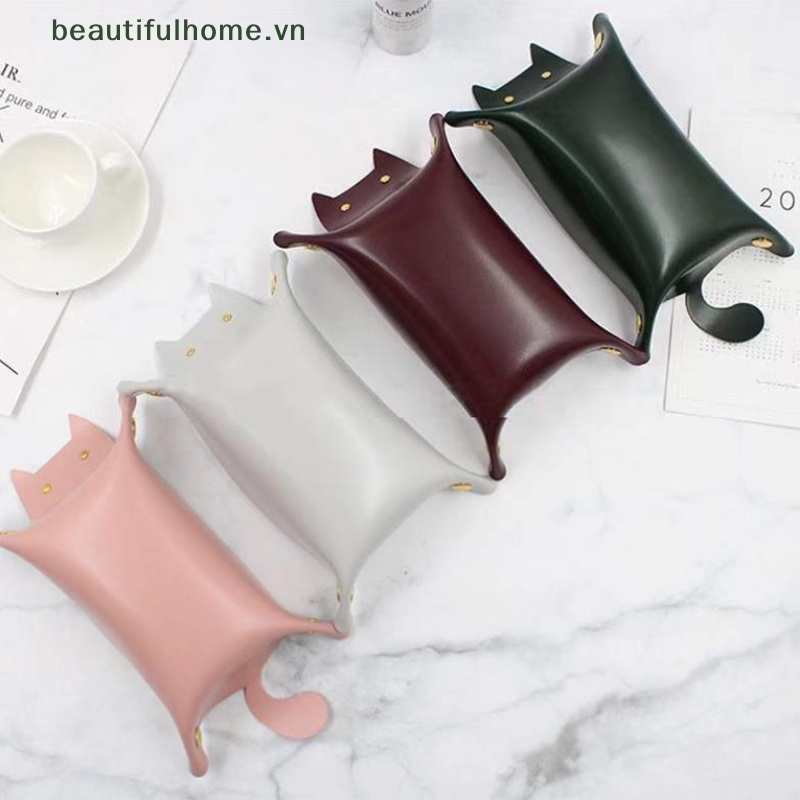 1 Khay Đựng Đồ Để Bàn Bằng Da Hình Mèo Dễ Thương