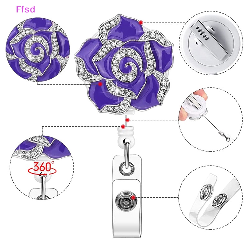 {Ffsd} Bán Chạy * Kẹp Giữ Thẻ Tên ID Hình Hoa Hồng Có Thể Thu Gọn